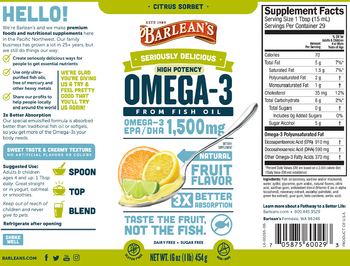 Barlean's Seriously Delicious High Potency Omega-3 Citrus Sorbet - supplement