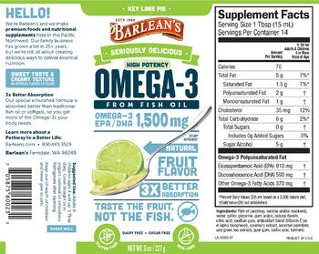 Barlean's Seriously Delicious High Potency Omega-3 Key Lime Pie - supplement