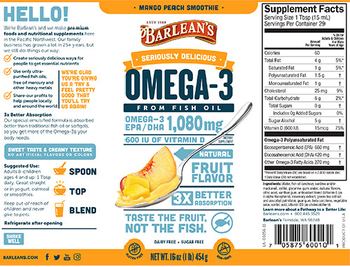 Barlean's Seriously Delicious Omega-3 1,080 mg Mango Peach Smoothie - supplement
