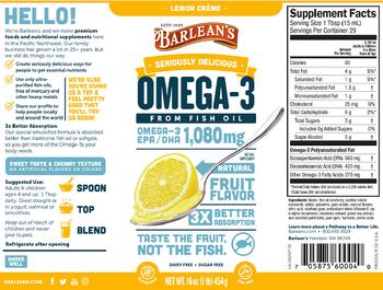 Barlean's Seriously Delicious Omega-3 Lemon Creme - supplement