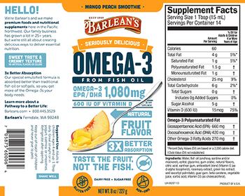 Barlean's Seriously Delicious Omega-3 Mango Peach Smoothie - supplement