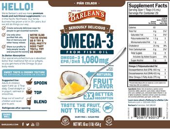 Barlean's Seriously Delicious Omega-3 Pina Colada - supplement