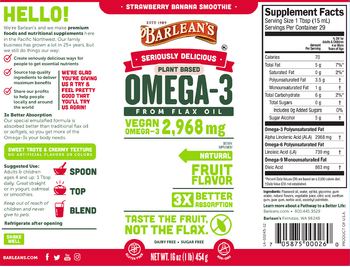 Barlean's Seriously Delicious Omega-3 Strawberry Banana Smoothie - supplement