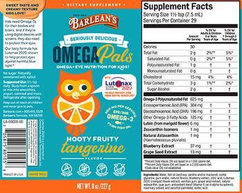 Barlean's Seriously Delicious Omega Pals Hooty Fuity Tangerine - supplement