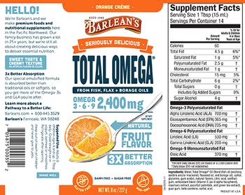 Barlean's Seriously Delicious Total Omega Orange Creme - supplement