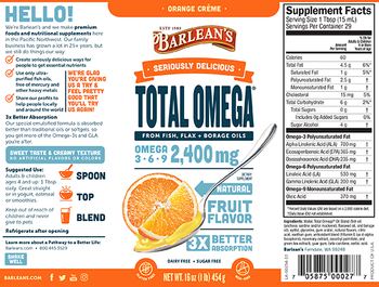 Barlean's Seriously Delicious Total Omega Orange Creme - supplement