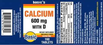 Basic Vitamins Calcium 600 mg with D - supplement