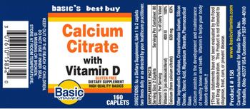 Basic Vitamins Calcium Citrate with Vitamin D - supplement