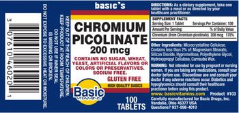 Basic Vitamins Chromium Picolinate 200 mcg - supplement