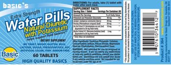 Basic Vitamins Extra Strength Water Pills Natural Diuretic with Potassium - supplement