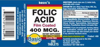 Basic Vitamins Folic Acid 400 mcg - supplement