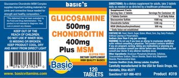 Basic Vitamins Glucosamine 500 mg Chondroitin 400 mg plus MSM - supplement