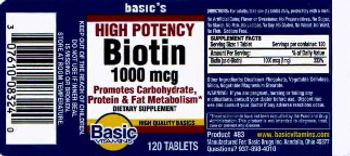 Basic Vitamins High Potency Biotin 1000 mcg - supplement