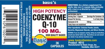 Basic Vitamins High Potency Coenzyme Q-10 100 mg - supplement