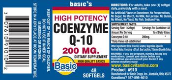 Basic Vitamins High Potency Coenzyme Q-10 200 mg - supplement
