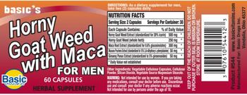 Basic Vitamins Horny Goat Weed with Maca for Men - herbal supplement
