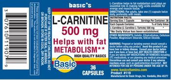 Basic Vitamins L-Carnitine 500 mg - supplement