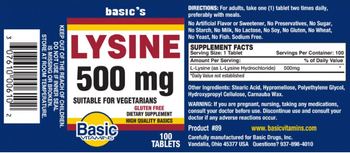 Basic Vitamins Lysine 500 mg - supplement