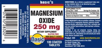 Basic Vitamins Magnesium Oxide 250 mg - supplement