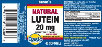 Basic Vitamins Natural Lutein 20 mg - supplement