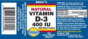 Basic Vitamins Natural Vitamin D-3 400 IU - supplement