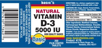 Basic Vitamins Natural Vitamin D-3 5000 IU - supplement