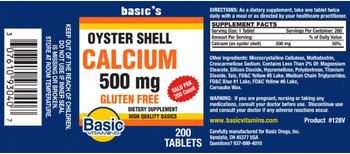 Basic Vitamins Oyster Shell Calcium 500 mg - supplement