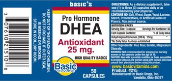 Basic Vitamins Pro Hormone DHEA 25 mg - supplement