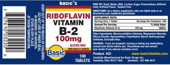 Basic Vitamins Riboflavin Vitamin B-2 100 mg - supplement