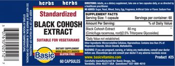 Basic Vitamins Standardized Black Cohosh Extract - supplement
