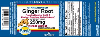 Basic Vitamins Standardized Ginger Root 250 mg - supplement