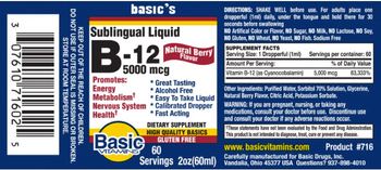 Basic Vitamins Sublingual Liquid B-12 5000 mcg Natural Berry Flavor - supplement
