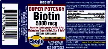 Basic Vitamins Super Potency Biotin 5000 mcg - supplement