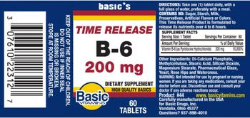 Basic Vitamins Time Release B-6 200 mg - supplement