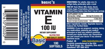 Basic Vitamins Vitamin E 100 IU - supplement