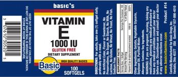 Basic Vitamins Vitamin E 1000 IU - supplement