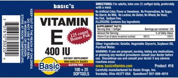 Basic Vitamins Vitamin E 400 IU - supplement