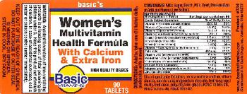 Basic Vitamins Women's Multivitamin Health Formula With Calcium & Extra Iron - 