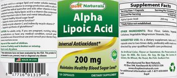 Best Naturals Alpha Lipoic Acid 200 mg - supplement