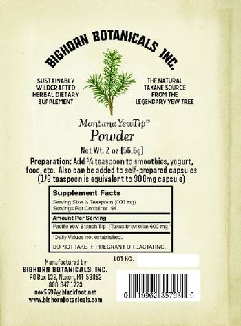 Bighorn Botanicals Montana YewTip Powder - sustainably wildcrafted herbal supplement
