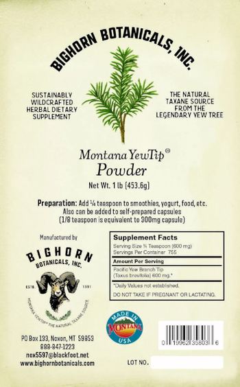 Bighorn Botanicals Montana YewTip Powder - sustainably wildcrafted herbal supplement