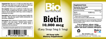 Bio Nutrition Biotin 10,000 mcg - supplement