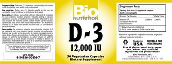 Bio Nutrition D-3 12,000 IU - supplement