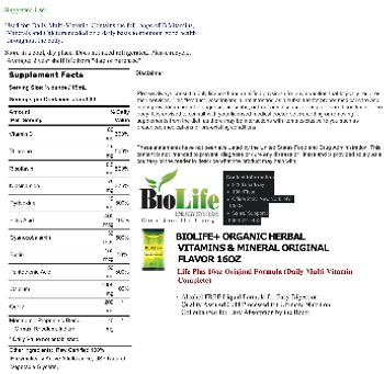 BioLife Energy Systems BioLife+ Oganic Herbal Vitamins & Mineral Original Flavor - 