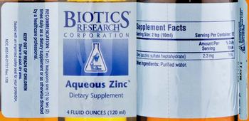 Biotics Research Corporation Aqueous Zinc - supplement