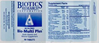 Biotics Research Corporation Bio-Multi Plus Iron Free - multivitamin and mineral supplement