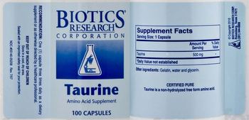 Biotics Research Corporation Taurine - amino acid supplement