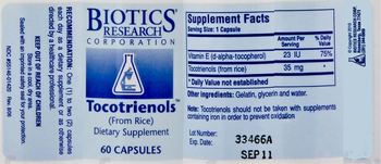 Biotics Research Corporation Tocotrientols (From Rice) - supplement
