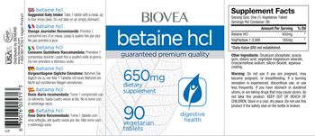 BIOVEA Betaine HCL 650 mg - supplement