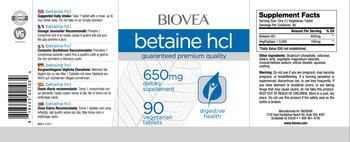 BIOVEA Betaine HCl 650 mg - supplement